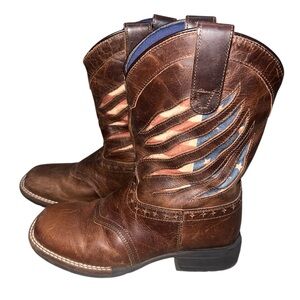 EUC Cody James Ripped Flag Western Boot Brown Leather Pull-On Cowboy Boots 3